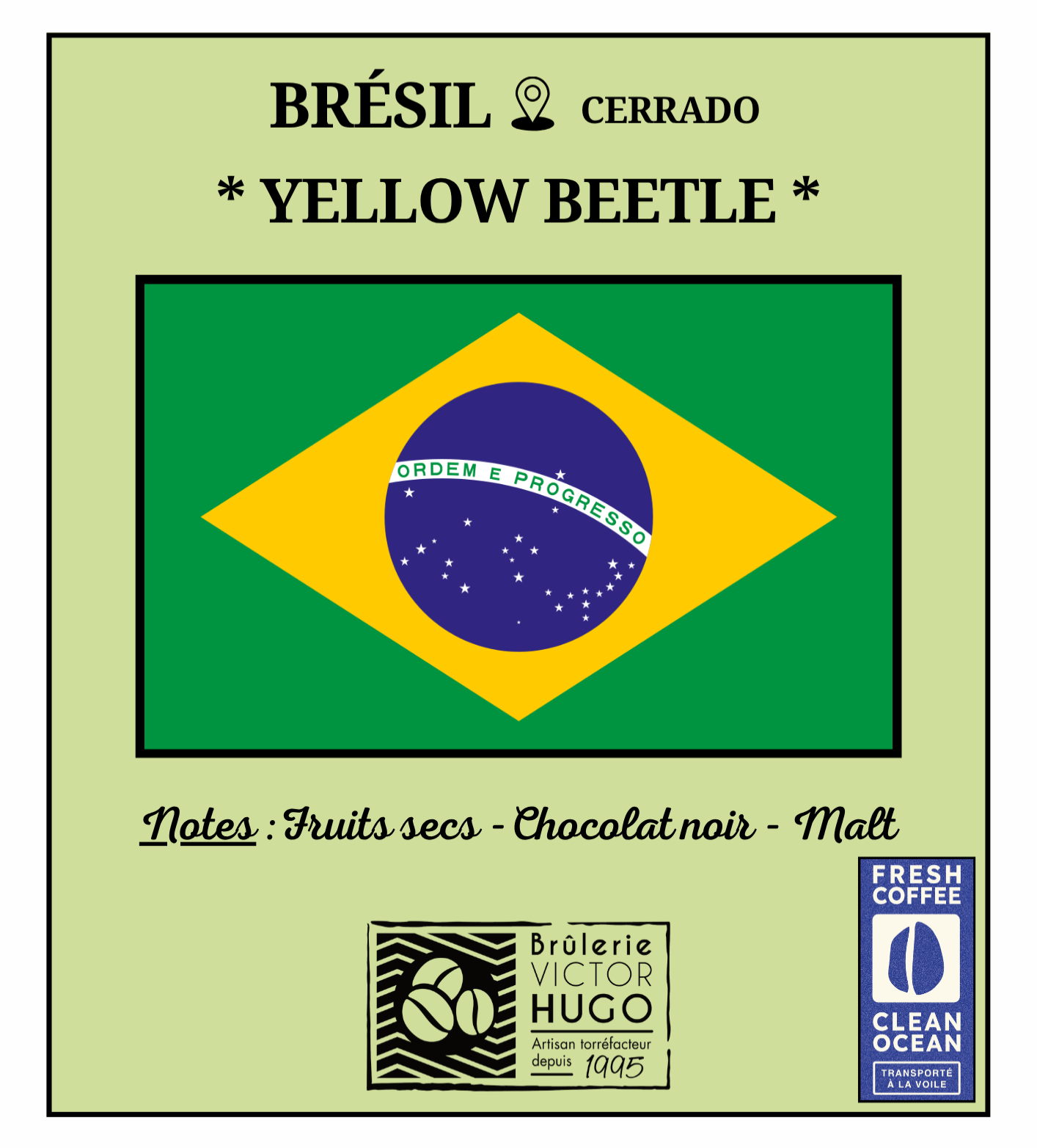 BRESIL / Cerrado "YELLOW BEETLE" - Transporté à la voile - Brûlerie Victor Hugo