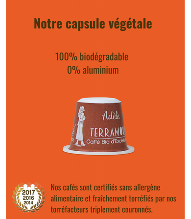 Mademoiselle Adèle Café Bio 15 Capsules Biodégradables pour Nespresso®