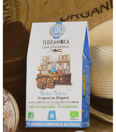 Mister Nelson Café Bio Décaféiné 15 Capsules Biodégradables pour Nespresso®